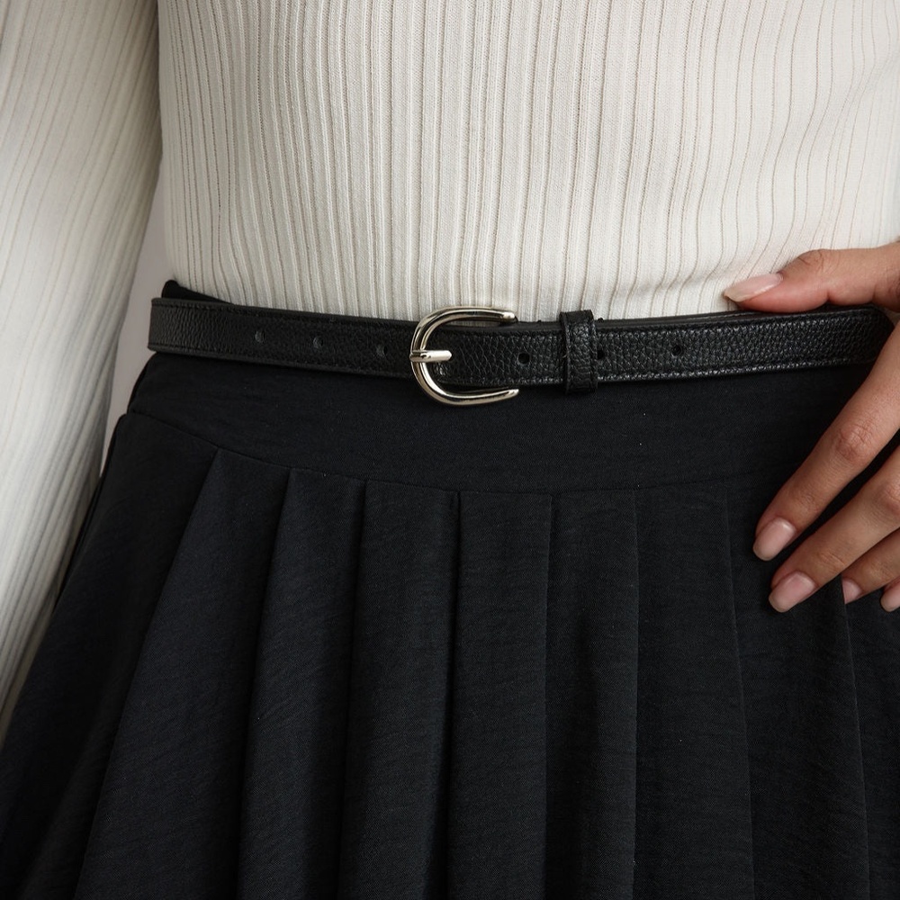 12th Tribe Liya Silver Genuine Leather Skinny Belt Size M/LM/L